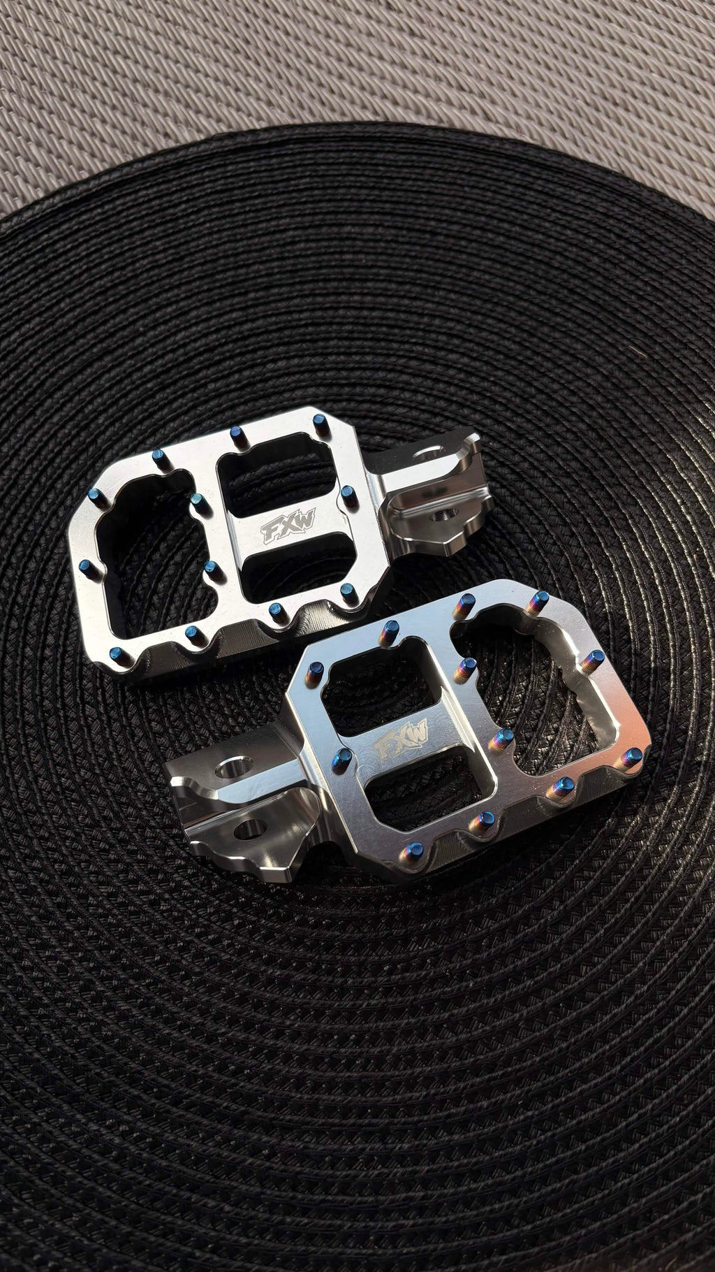 FxW Wide Footpegs with Titanium Bolts Black/Silver - Fits On Most Bikes